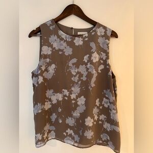 Calvin Klein Jeans Floral Sleeveless Blouse in Brown and lilac/grey